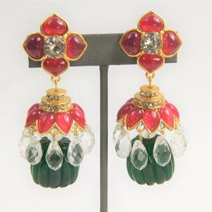 NEW! CATWALK JON Designer RUNWAY GRIPOIX STYLE DANGLE CHANDELIER CLIP EARRINGS